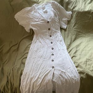 White Summer Dress Button Up Silk And Salt
